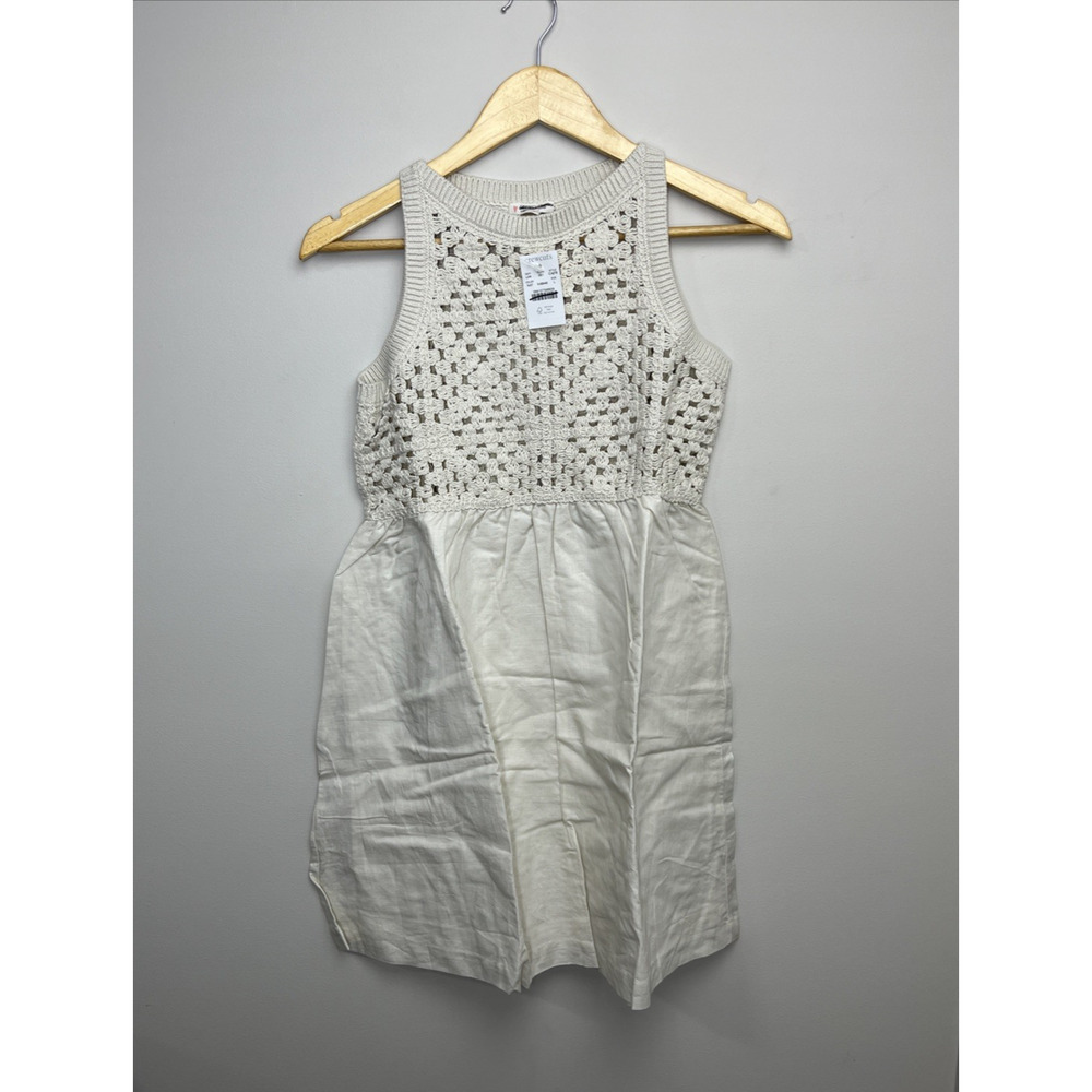 J Crew Girls Crochet Combo Dress Large Natural Tan Cotton Boho Summer